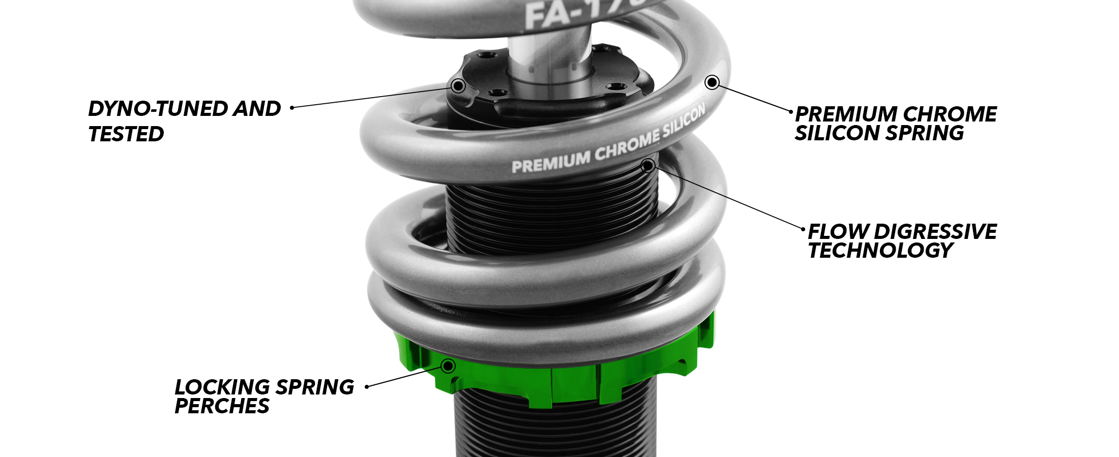 dyno tested coilovers with primum springs locking perches and flow digressive technology
